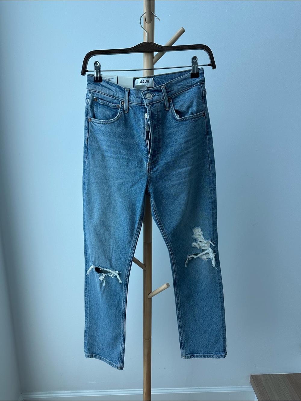 NWT AGOLDE Riley Crop High Rise Straight Jeans Whiplash Light Size 25